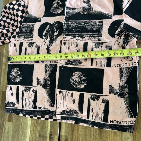 Collusion Women’s OVERSIZED FIT Shirt Checkered Size Small Pink Black Boxy - Picture 8 of 15